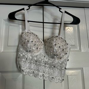 Windsor White Reigning Lace Bustier with Sewn on Diamonds
